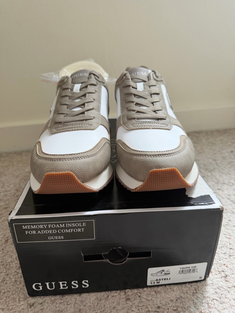 GUESS Asteli Sneakers Men’s Size 13 Taupe Beige White Casual Lace-Up Low Top